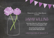 Purple Floral Mason Jars Burlap Border Invitations