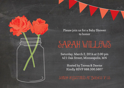 Mason Jar Yellow Flowers In Chalkboard Wedding Invite