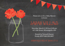 Mason Jar Red Flowers In Chalkboard Wedding Invite
