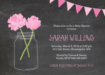 Mason Jar Red Flowers In Chalkboard Wedding Invite