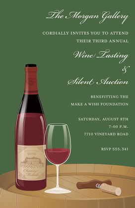 Glass Of Wine On Barrel Invitations