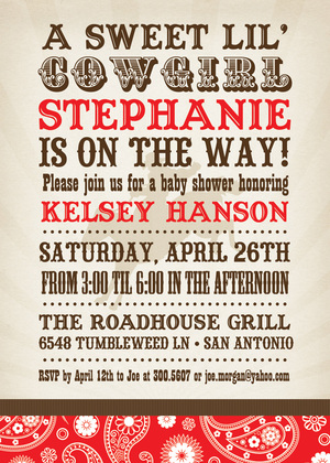 Sweet Green Bandana Cowgirl Invitations