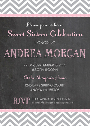 Aqua Trim Chalkboard Grey Chevrons Bridal Invitations