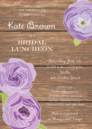 Pink Flower Rustic Wood Bridal Shower Invitations