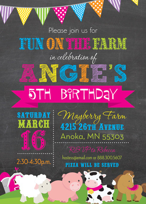 Farm Animals Chalkboard Birthday Party Invitations