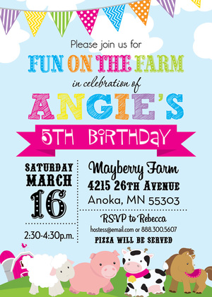 Farm Animals Chalkboard Birthday Party Invitations