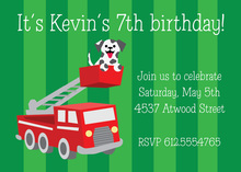 Dalmatian Puppy Fire Truck Green Stripes Invitation