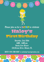 Multicolored Luau Lanterns Blonde Girl Teal Invitations