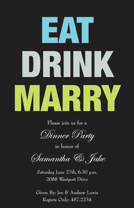 Pink Eat Drink Marry Girly Invitations