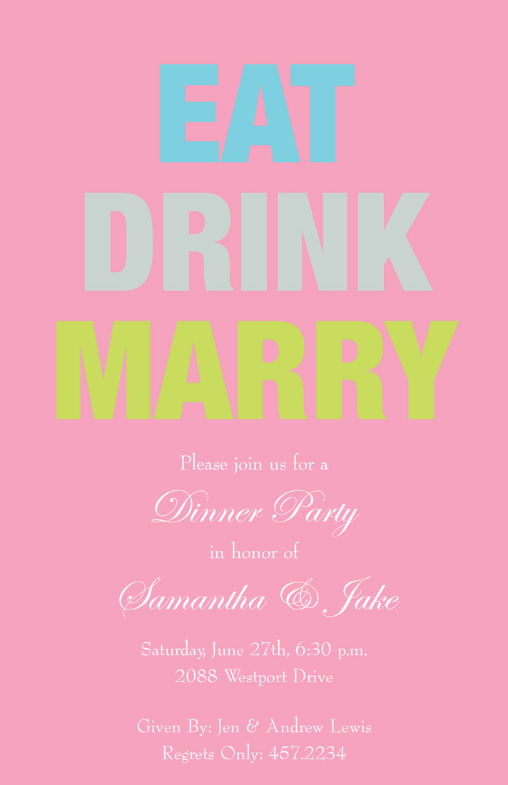 Pink Eat Drink Marry Girly Invitations