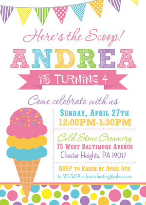 Ice Cream Chalkboard Birthday Party Invitations