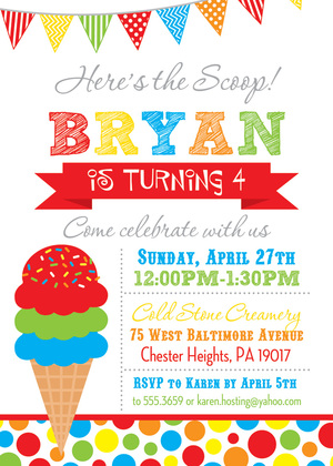 Ice Cream Chalkboard Birthday Party Invitations