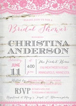 Coordinated Pink Lace Over Birch Bridal Invitations