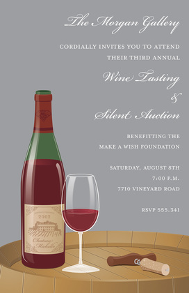 Glass Of Wine On Barrel Invitations