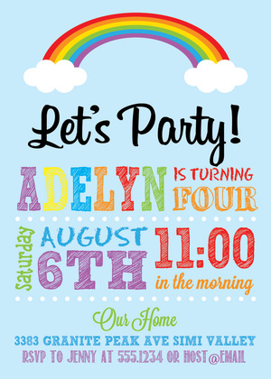 Rainbow Clouds Chalkboard Birthday Invitations