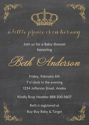 Royal Prince Forest Green Gold Crown Invitations