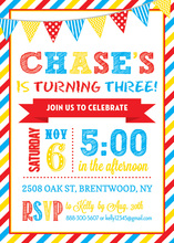 Primary Stripe Border Banners Birthday Invitations