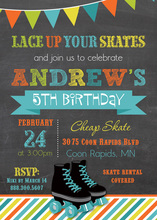 Turquoise Roller Skates Chalkboard Birthday Invites