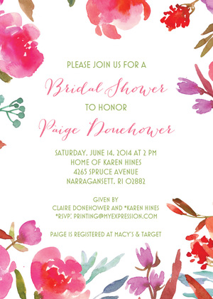 Peach Pink Floral Border Invitations