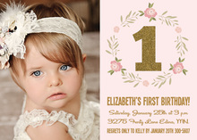 Gold Glitter Princess Crown Photo Birthday Invitations