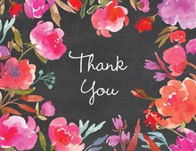 Red Purple Watercolor Floral on Chalkboard Thank You Cards