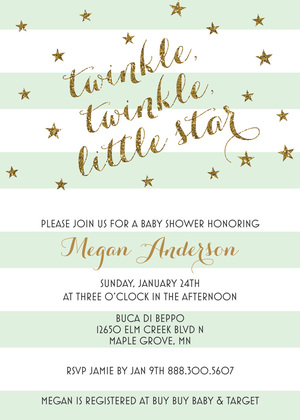 Pink Stripes Gold Glitter Twinkle Little Star Invites