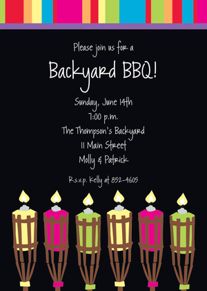 Tiki Torches Chalkboard Multi Stripes Invitation