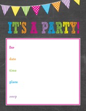 Girls Multicolored Banners Chalkboard Fill-in Invitations