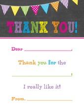 Girls Multicolored Banners Chalkboard Fill-in Thank Yous