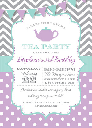 Chevrons Polka Dots Tea Party Chalkboard Invitations