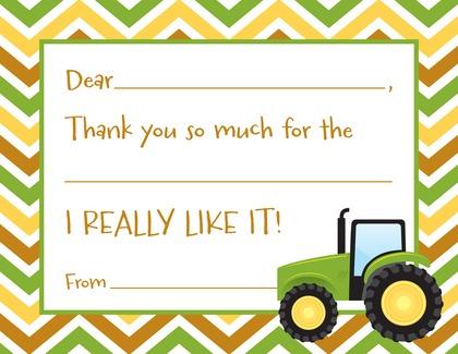 Green Tractor Chevrons Thank You Notes