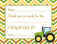 Green Tractor Chevron Kids Fill-In Thank You Cards