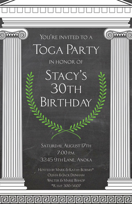 Green Mega Toga White Pillars Invitation