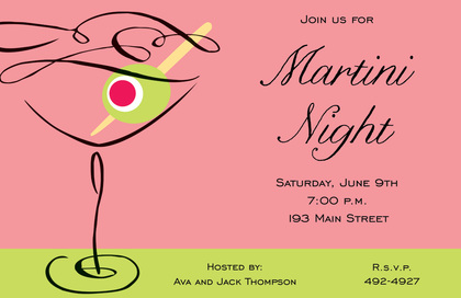 Swirl Martini Fun Navy Party Invitations