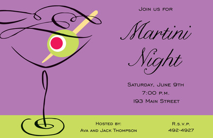 Swirl Martini Fun Navy Party Invitations