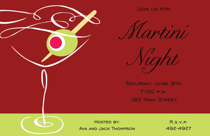 Swirl Martini Fun Navy Party Invitations