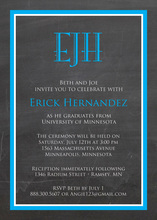 Cyan Blue Border Chalkboard Monogram Invitations