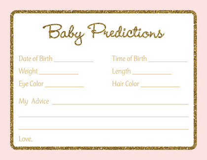 Gold Glitter Graphic Border Pink Diaper Raffle Cards