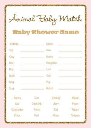 Gold Glitter Graphic Border Baby Animal Name Game
