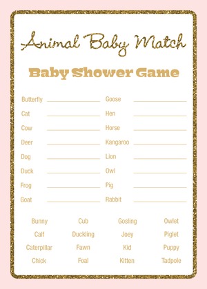 Gold Glitter Graphic Border Pink Diaper Raffle Cards