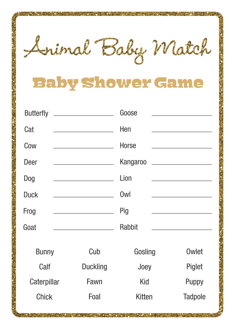 Gold Glitter Graphic Border Baby Animal Name Game Gold Glitter Graphic Border Baby Animal Name Game