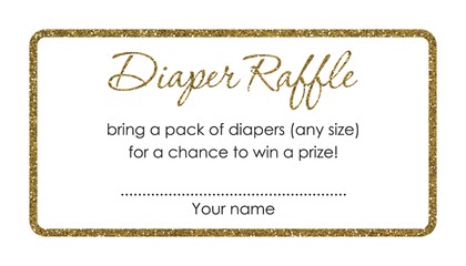 Gold Glitter Graphic Border Pink Diaper Raffle Cards