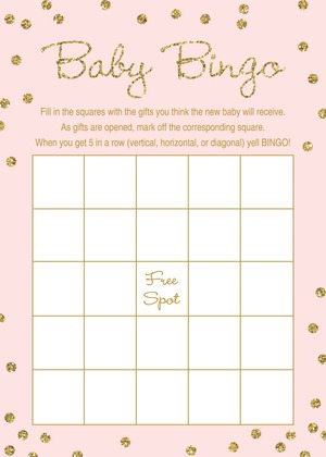 Faux Gold Glitter Pink Dots Baby Bucket List Cards