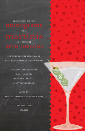 Monograms Olives Martinis Purple Polka Dots Invitation