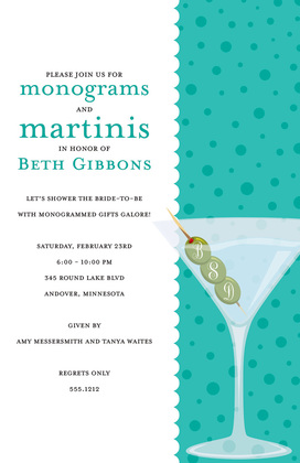 Monograms Olives Martinis Purple Polka Dots Invitation