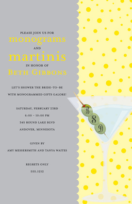 Monograms Olives Martinis Teal Polka Dots Invitation