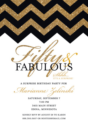 Fabulous Hot Pink Glitter Chevron Fifty Invitations