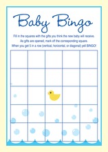 Yellow Duck Blue Border Baby Shower Bingo Game