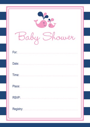 Blue Whale Splash Baby Shower Fill-in Invitations