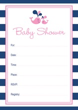 Pink Whale Splash Baby Shower Fill-in Invitations